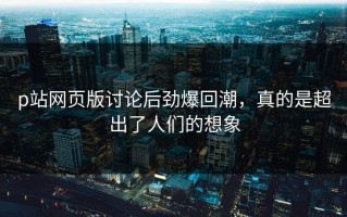 p站网页版讨论后劲爆回潮，真的是超出了人们的想象