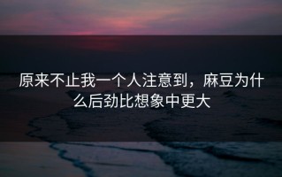原来不止我一个人注意到，麻豆为什么后劲比想象中更大