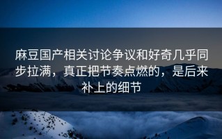麻豆国产相关讨论争议和好奇几乎同步拉满，真正把节奏点燃的，是后来补上的细节