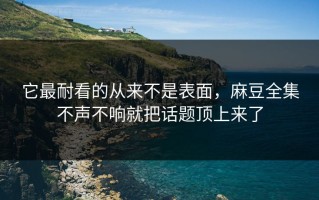 它最耐看的从来不是表面，麻豆全集不声不响就把话题顶上来了