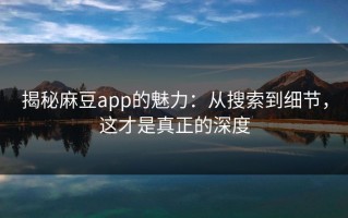 揭秘麻豆app的魅力：从搜索到细节，这才是真正的深度