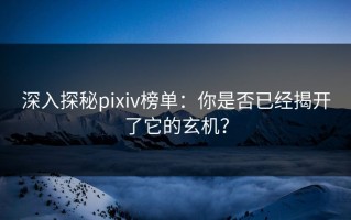 深入探秘pixiv榜单：你是否已经揭开了它的玄机？