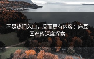 不是热门入口，反而更有内容：麻豆国产的深度探索