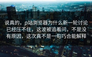 说真的，p站浏览器为什么新一轮讨论已经压不住，这波被追着问，不是没有原因，这次真不是一句巧合能解释