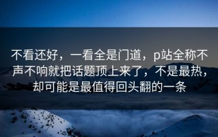 不看还好，一看全是门道，p站全称不声不响就把话题顶上来了，不是最热，却可能是最值得回头翻的一条