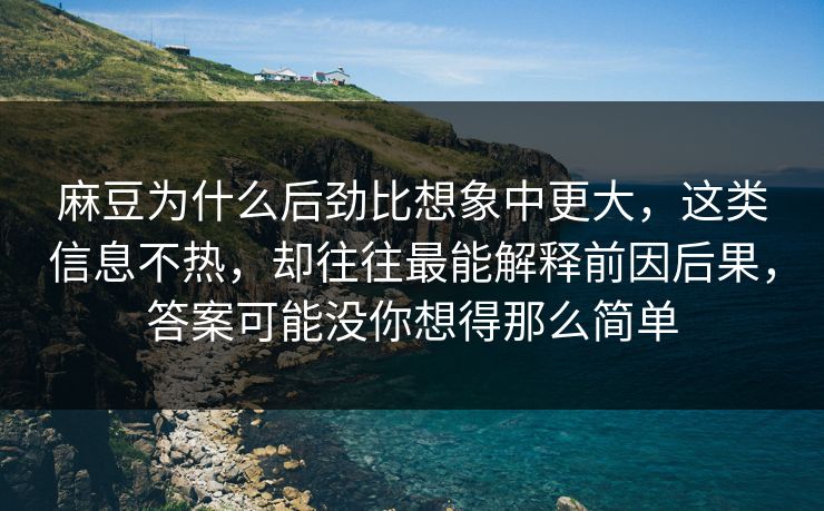 麻豆为什么后劲比想象中更大，这类信息不热，却往往最能解释前因后果，答案可能没你想得那么简单-第1张图片-p站自媒体 | p站网页版内容站